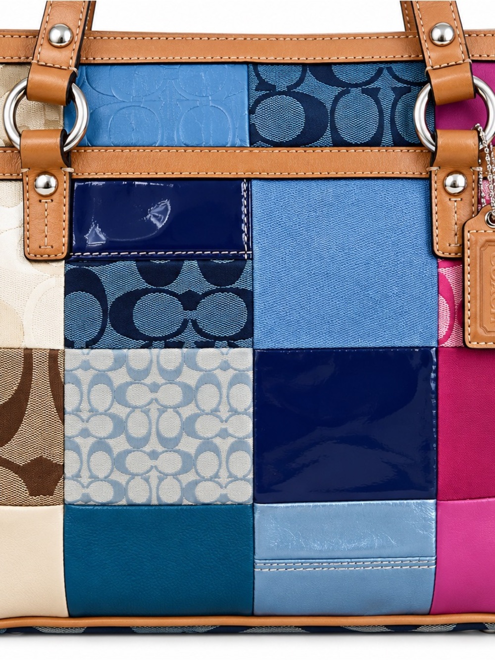 Vintage Coach F14653 Signature Patchwork Tote Multicolor Blue Pink Brown Y2K